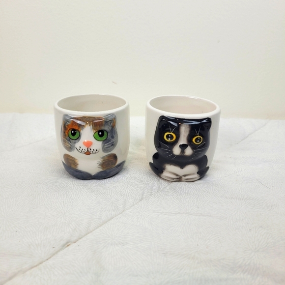 Other - Small Miniature White Painted Cat Theme Pots Planters For Succulents 2 x 2.5